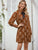 Plants Print Mock Neck Bow Front Chiffon Dress