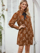 Plants Print Mock Neck Bow Front Chiffon Dress