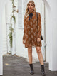 Plants Print Mock Neck Bow Front Chiffon Dress