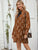 Plants Print Mock Neck Bow Front Chiffon Dress