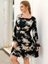 Plus Flounce Sleeve Floral Print A-line Dress