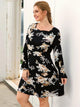 Plus Flounce Sleeve Floral Print A-line Dress