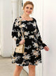 Plus Flounce Sleeve Floral Print A-line Dress