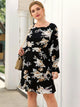 Plus Flounce Sleeve Floral Print A-line Dress