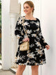Plus Flounce Sleeve Floral Print A-line Dress