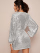 Plunge Neck Sequins Belted Wrap Dress