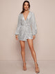 Plunge Neck Sequins Belted Wrap Dress