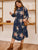 Plus Floral Print Curved Hem Belted Shirt Dress