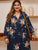 Plus Floral Print Curved Hem Belted Shirt Dress