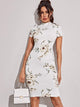 Mock-neck Floral Print Midi Pencil Dress