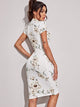 Mock-neck Floral Print Midi Pencil Dress
