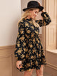 Floral Print Stand Collar Shirt Dress
