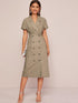 Solid Double Breasted Lapel Collar Shirt Dress