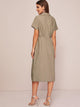 Solid Double Breasted Lapel Collar Shirt Dress