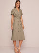 Solid Double Breasted Lapel Collar Shirt Dress