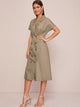 Solid Double Breasted Lapel Collar Shirt Dress