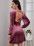 Solid Tie Backless Velvet Dress