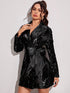 Knot Side Lapel Collar Sequin Dress