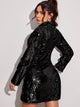 Knot Side Lapel Collar Sequin Dress