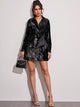 Knot Side Lapel Collar Sequin Dress