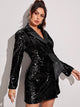 Knot Side Lapel Collar Sequin Dress