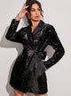Knot Side Lapel Collar Sequin Dress