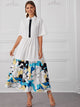 Button Half Placket Layered Floral Print Dress