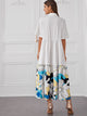 Button Half Placket Layered Floral Print Dress