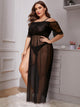 Plus Contrast Lace Split Side Mesh Dress