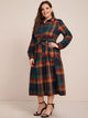 Plus Plaid Belted Frill Shirt Dress