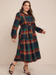 Plus Plaid Belted Frill Shirt Dress