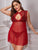 Plus Contrast Lace Mesh Dress With Thong