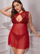 Plus Contrast Lace Mesh Dress With Thong