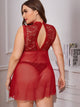 Plus Contrast Lace Mesh Dress With Thong