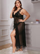 Plus Lace Trim Mesh Dress With Thong
