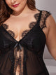 Plus Lace Trim Mesh Dress With Thong