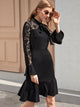 Tie Neck Contrast Lace Fishtail Dress