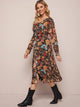 Floral Print Ruffle Trim Chiffon Dress