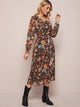 Floral Print Ruffle Trim Chiffon Dress
