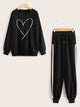 Heart Print Top & Drawstring Waist Sweatpants Set