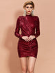 Missord Mock Neck Ruched Wrap Sequin Bodycon Dress