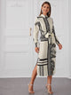 Floral And Geo Print Split Hem Belted Shirt Dress