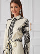 Floral And Geo Print Split Hem Belted Shirt Dress