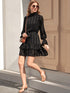 Flounce Sleeve Belted Ruffle Hem Satin Dress