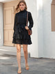 Flounce Sleeve Belted Ruffle Hem Satin Dress