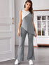 Contrast Tank Asymmetrical Tank Top With Flare Pants