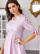Contrast Lace Knot Cuff A-Line Dress