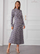 Allover Print Pleated Hem Shirt Dress