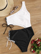 Two Tone Lace-up Side One Piece Swimwear