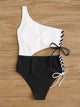 Two Tone Lace-up Side One Piece Swimwear